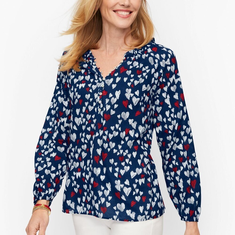 Like New Talbots Ruffle Trim Popover - Heart Sketch Size‎ L